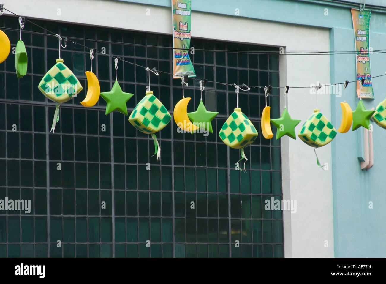 decorations hanging in mid air to celebrate hari raya festival or ...