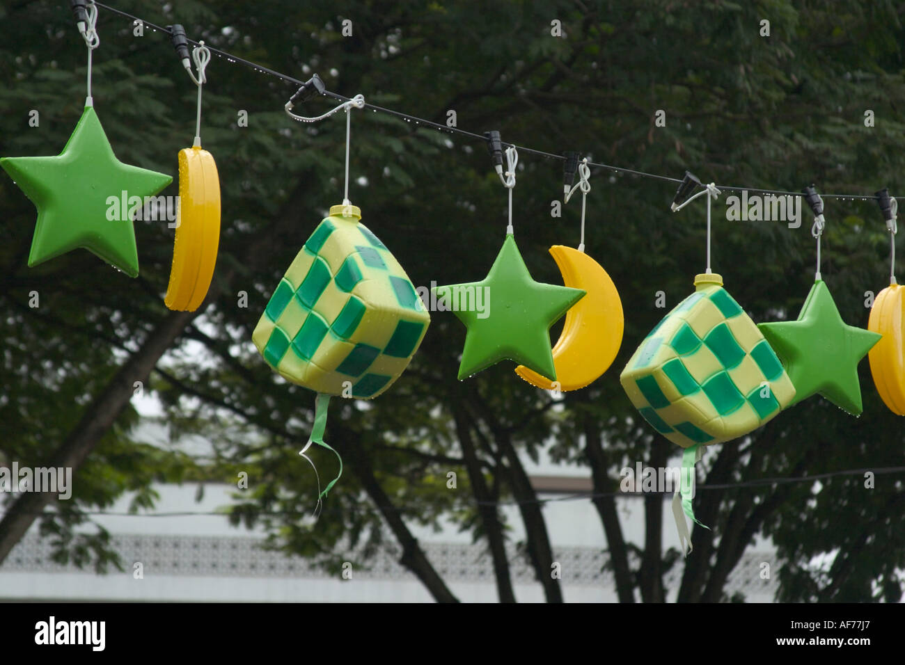decorations hanging in mid air to celebrate hari raya festival or ...