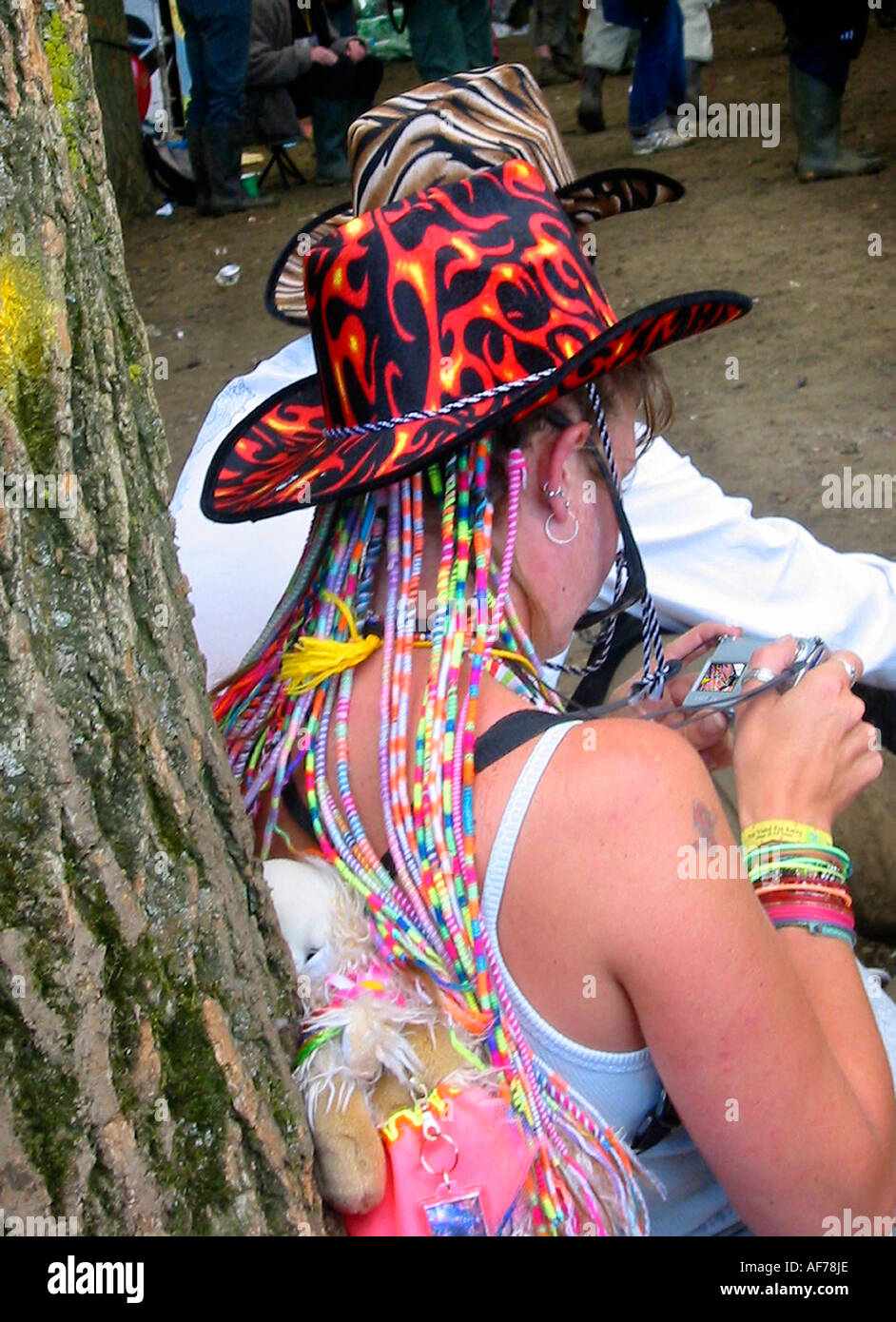 two hats at Glastonbury festival Stock 