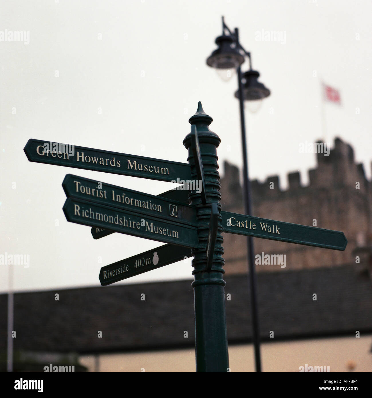 United Kingdom. England. North Yorkshire. Richmond signpost. Stock Photo