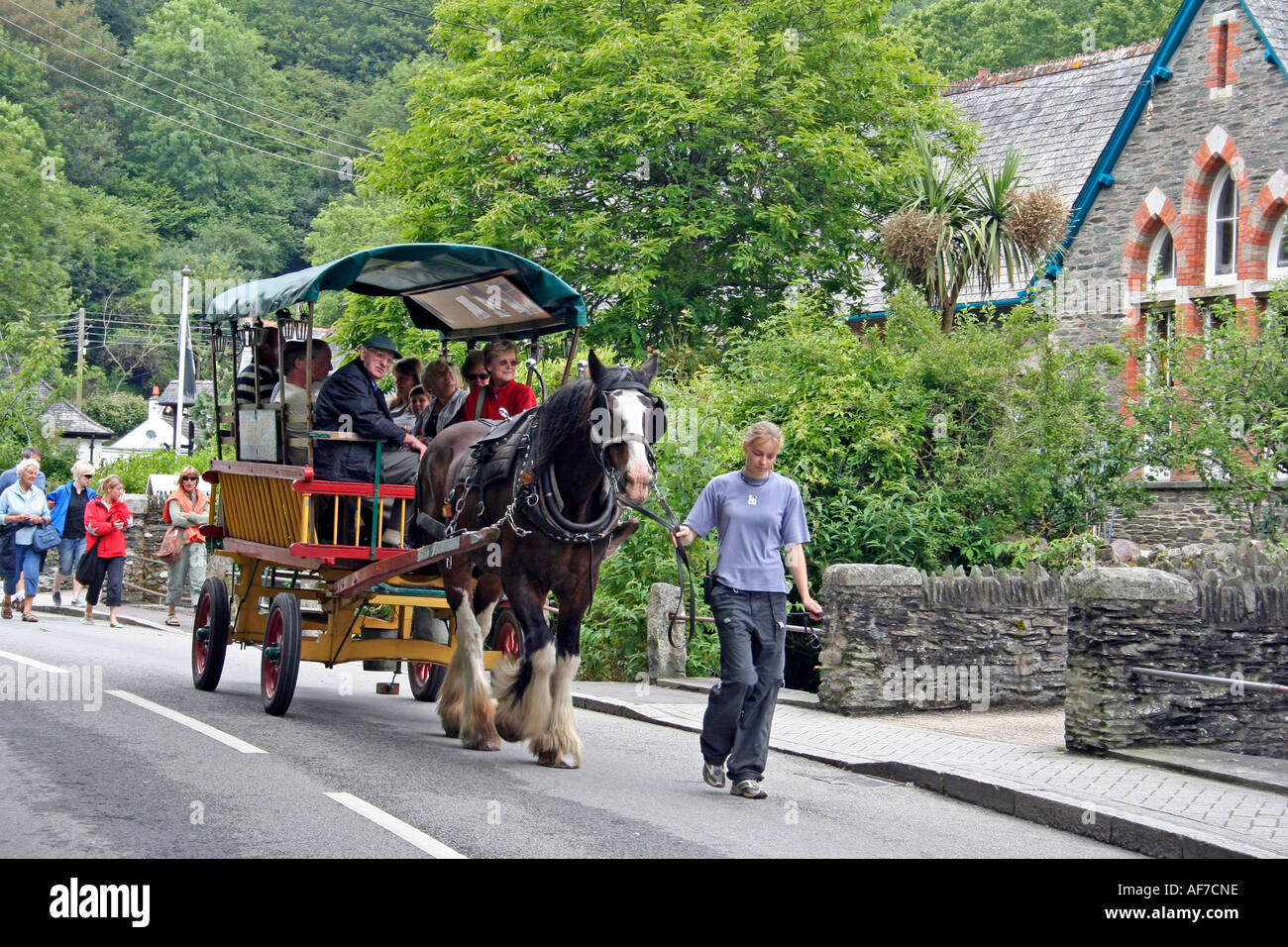 Horse and Cart Transport, Polperro, Cornwall, UK, Europe Stock Photo