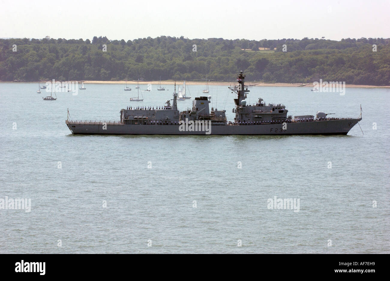 HMS Westminster F237 Type 23 frigate at anchor in Spithead for the Trafalgar Day review Stock Photo
