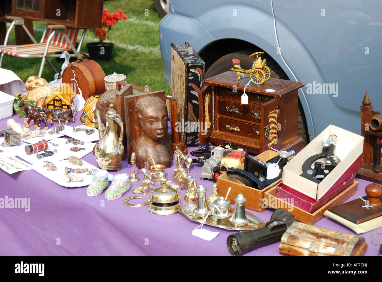 Table-top antiques at car boot sale, Ascot, Berkshire, England, United Kingdom Stock Photo