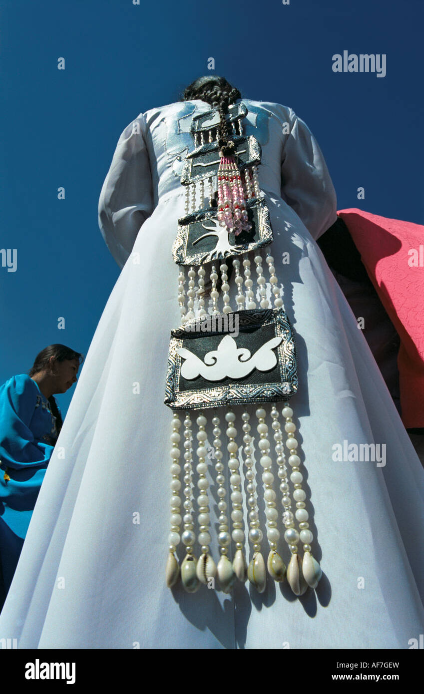 Shanky – native women’s braid decoration. El-Oiyn - national festival of Altaic people. Russia Stock Photo