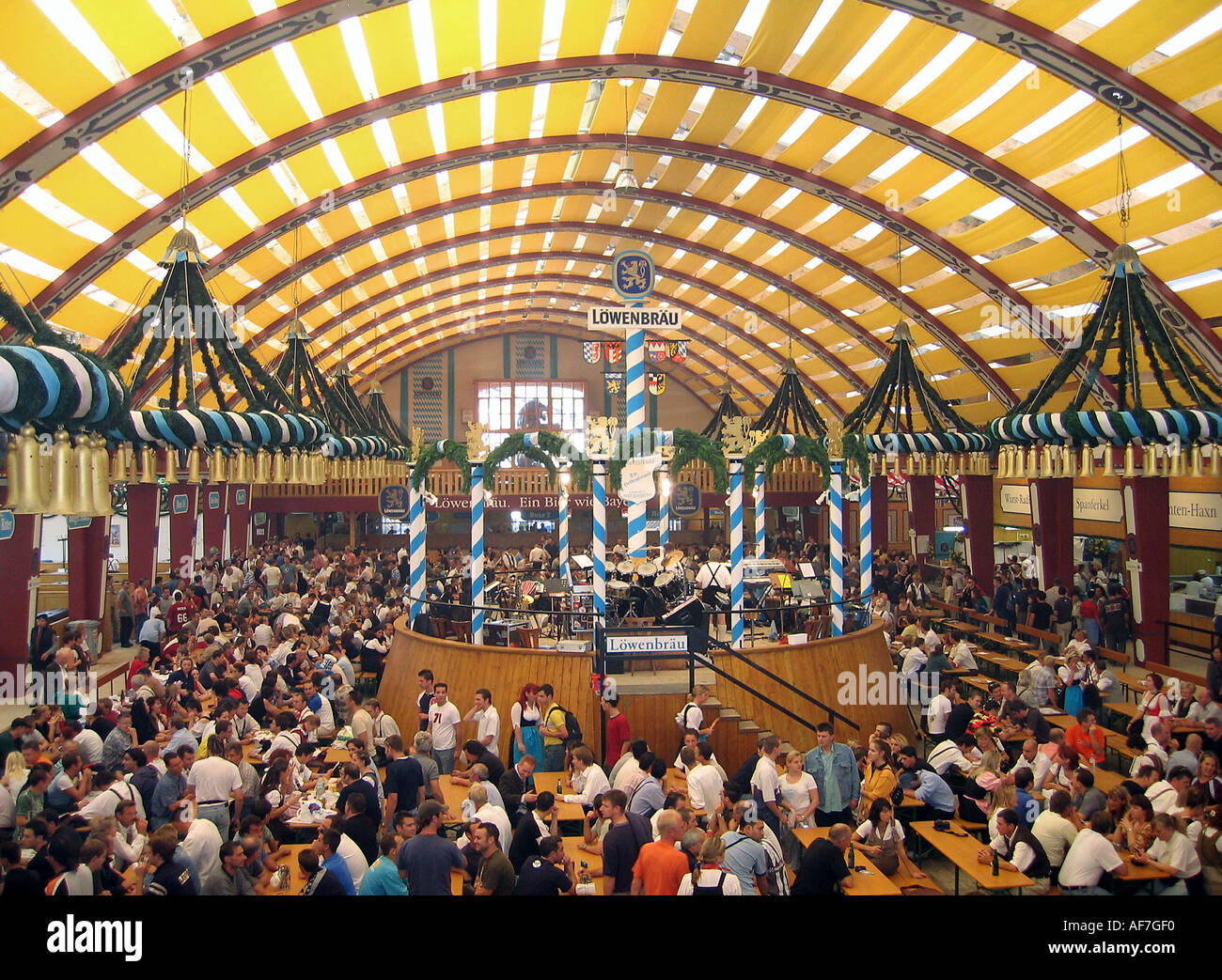 geography / travel, Germany, Bavaria, Munich, Oktoberfest, Löwenbräu beer tent, interior view, Additional-Rights-Clearance-Info-Not-Available Stock Photo