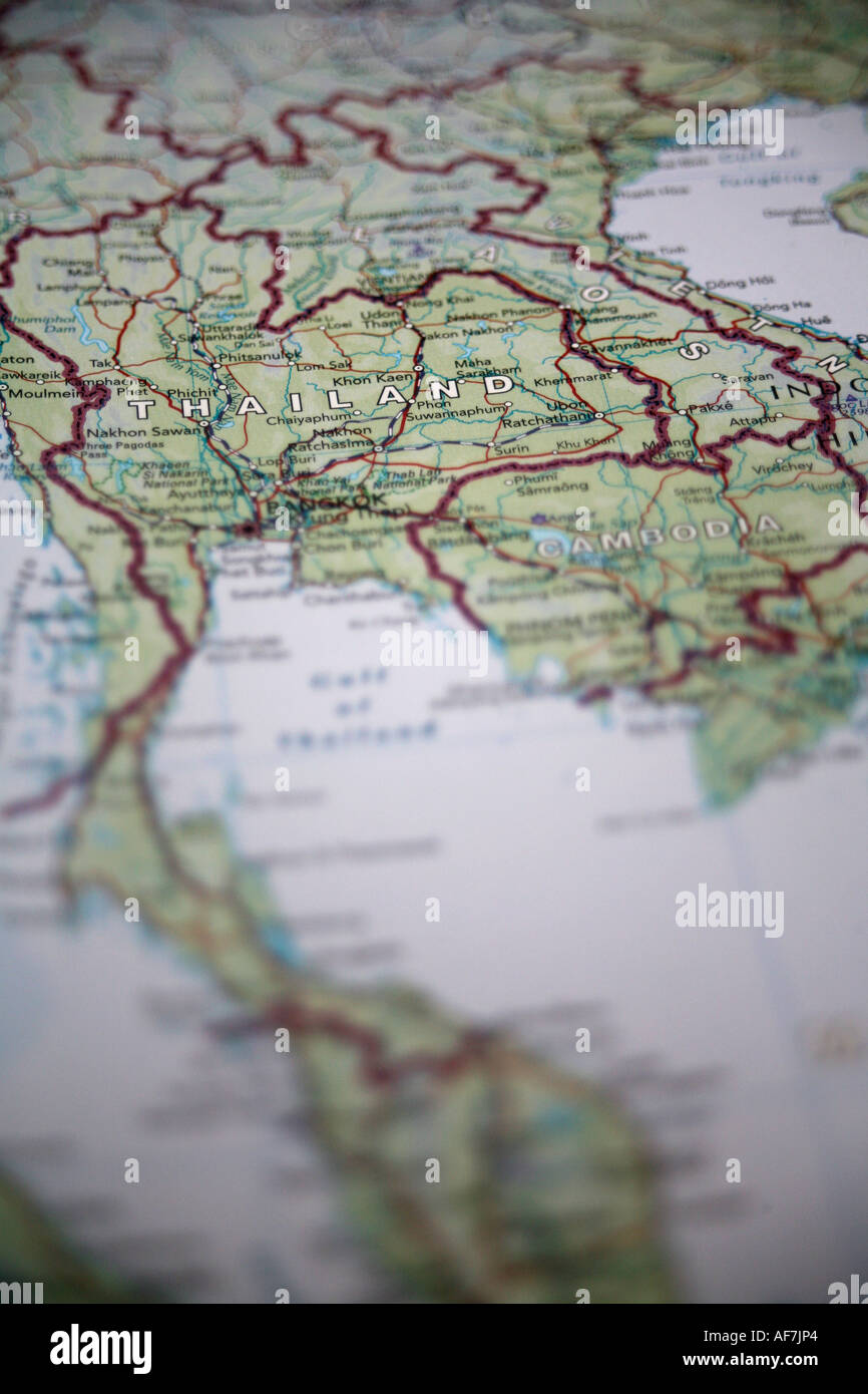 Close up of map showing Thailand Stock Photo