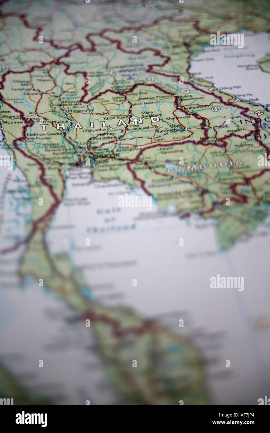 Close-up of Map Showing Thailand