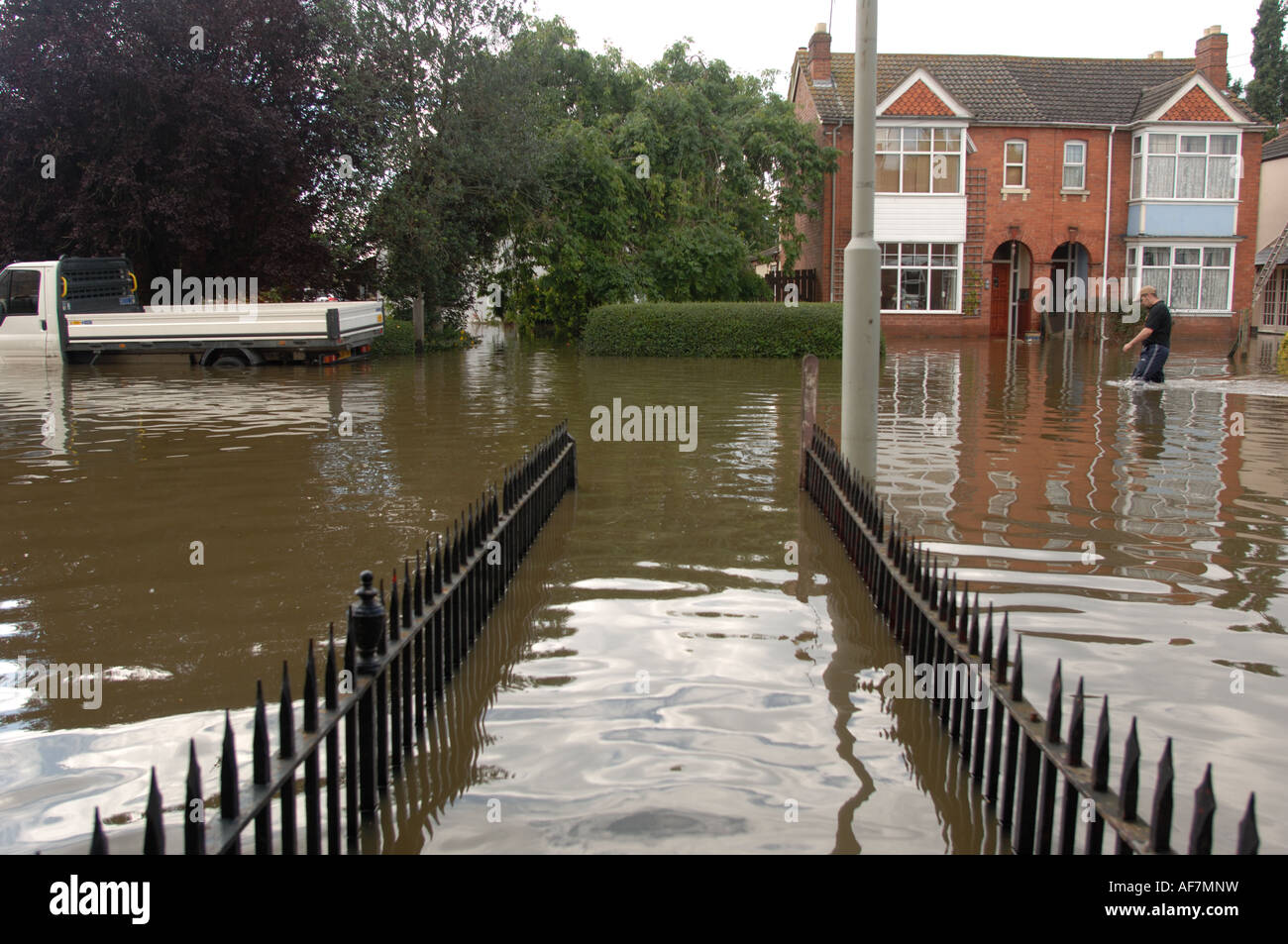 Flooded Tewkesbury Road in Longford area of Gloucester England July 2007 Stock Photo