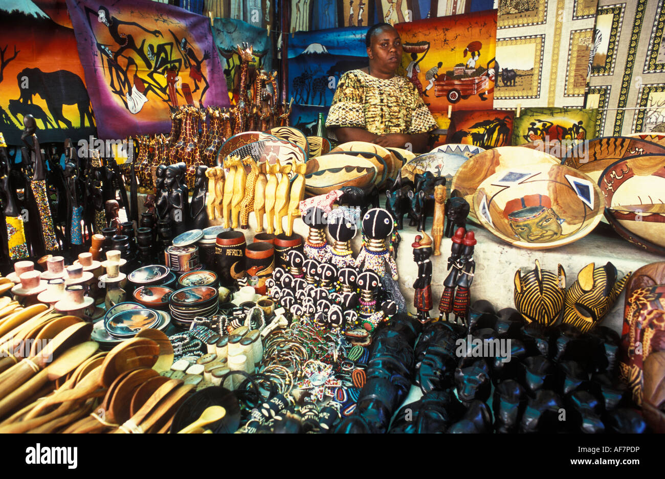 Typical craft products at the Greenmarket Square market in Cape Town South Africa Stock Photo