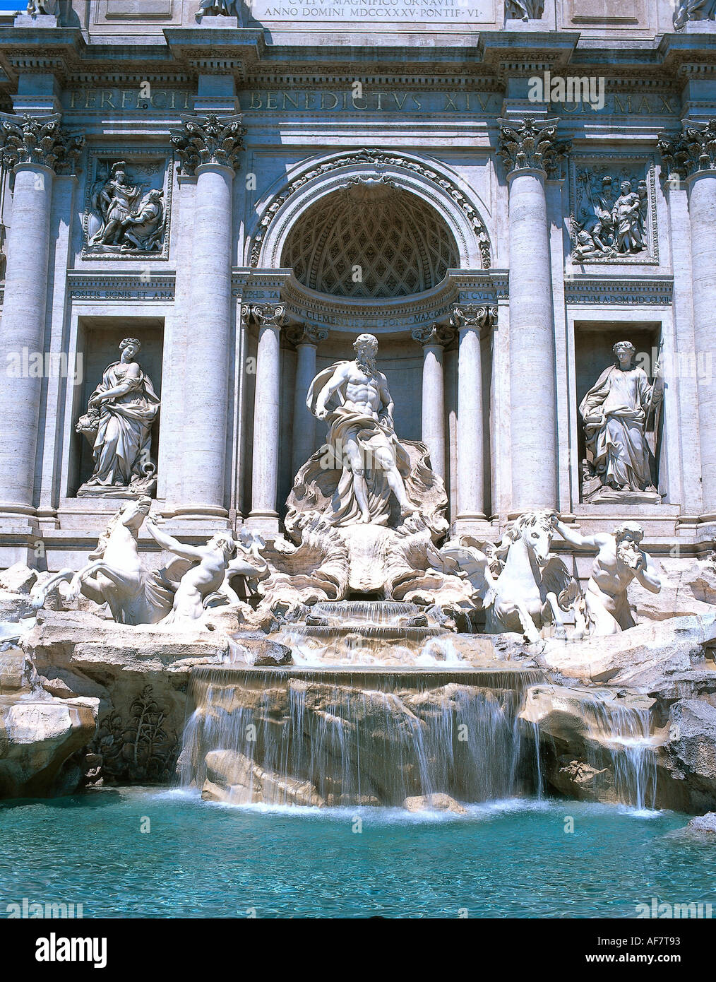 geography / travel, Italy, Rome, fountain, Trevi fountain, Fontana di Trevi, built 1758 - 1762 after design of Nicola Salvi, architecture, Rococo period, in the antiquity end-point of the aqueduct Aqua Virgo,  sculpture, statue, art,  UNESCO World Heritage Site, Additional-Rights-Clearance-Info-Not-Available Stock Photo