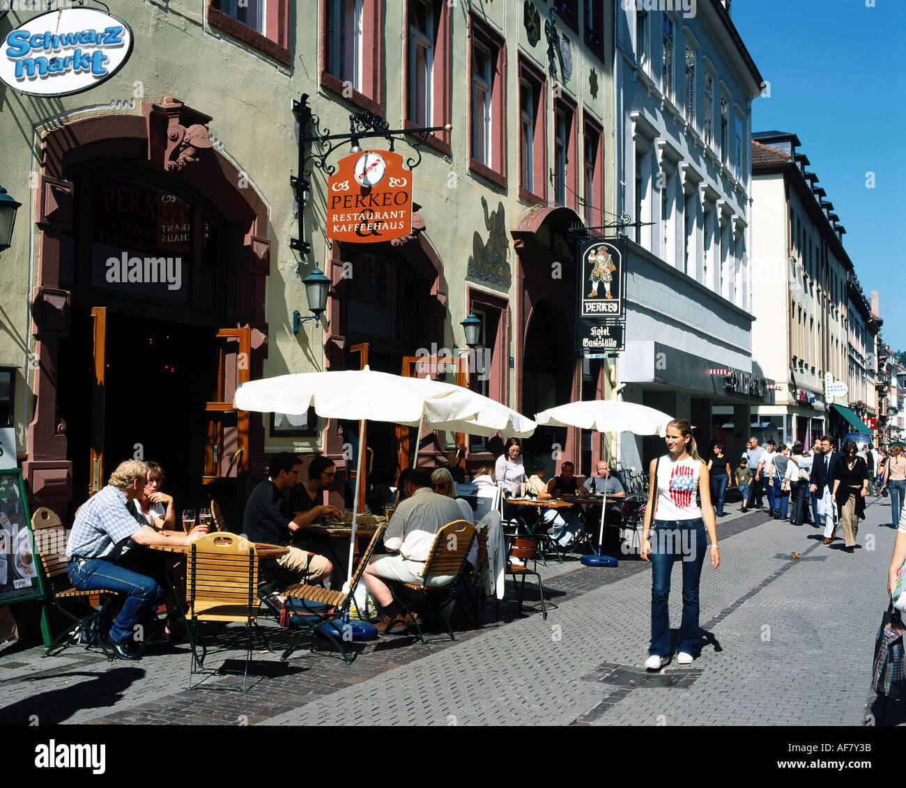 geography / travel, Germany, Baden-Wuerttemberg, Heidelberg, street scenes, main street, restaurant 'Perkeo', Additional-Rights-Clearance-Info-Not-Available Stock Photo