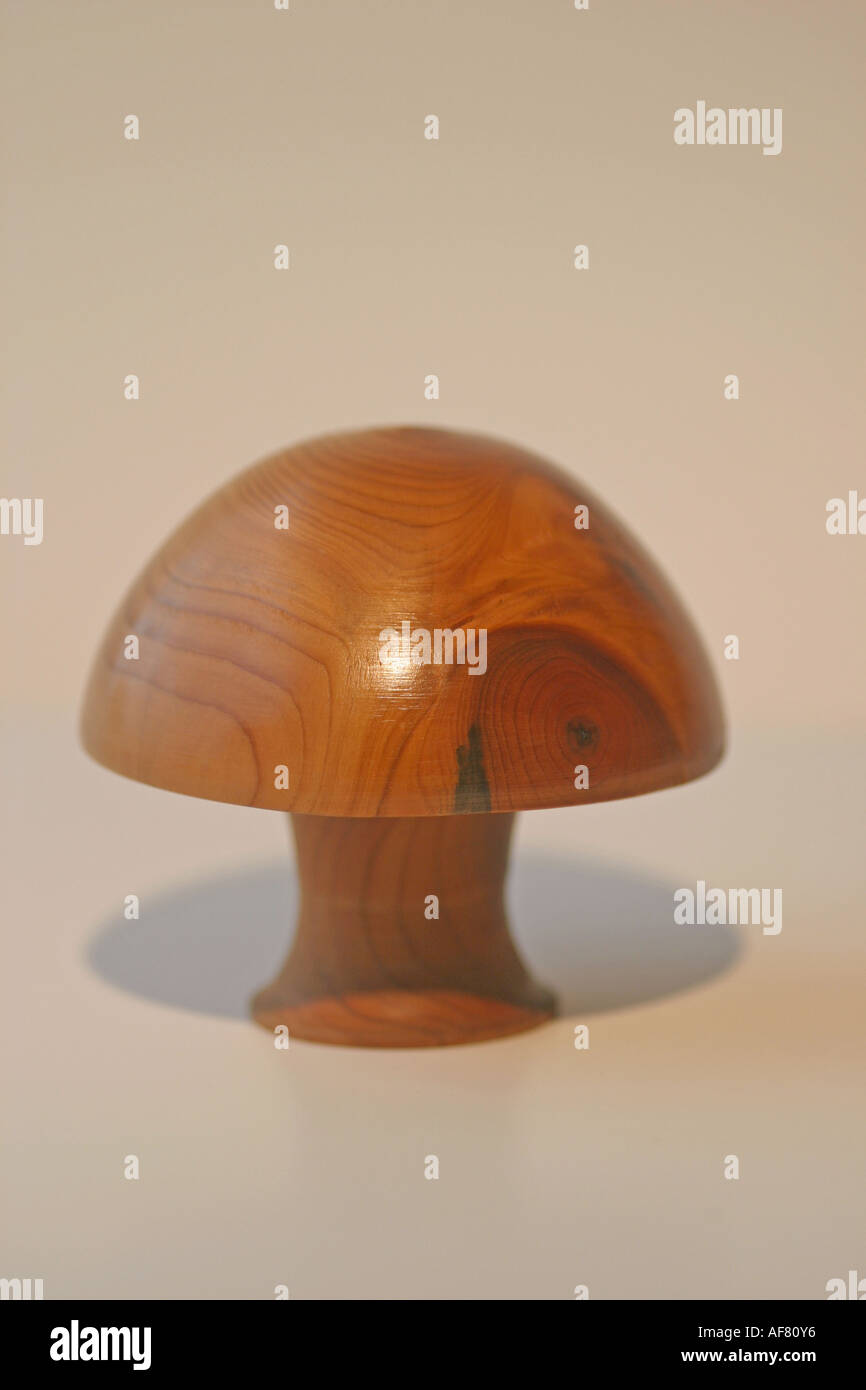 A Stock Photograph of a Mushroom Carved Out Of Wood Stock Photo