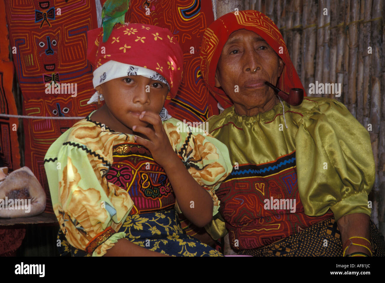 Cuna Indian woman child San Blas Islands Panama Stock Photo