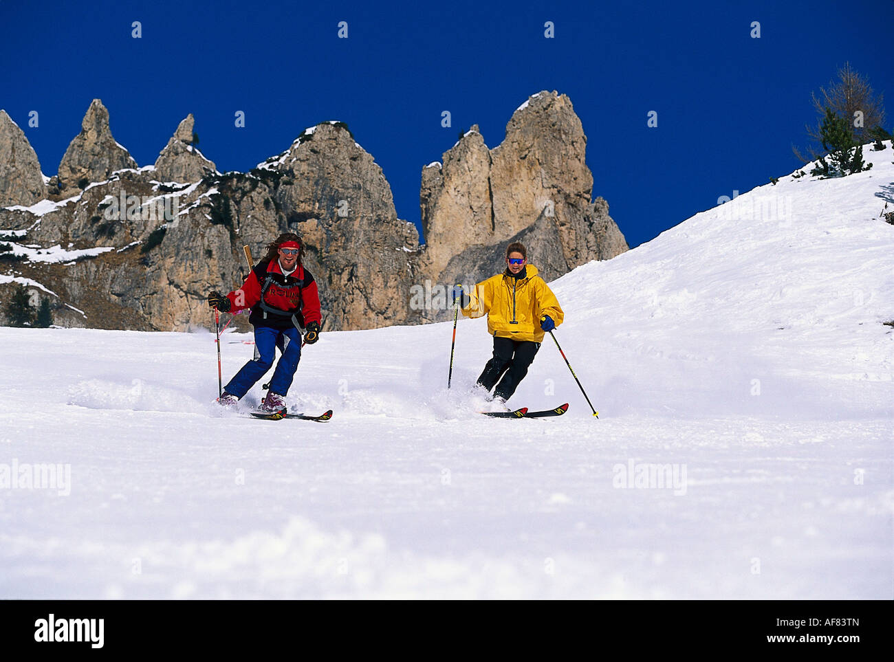 Skiing, Sella-Ronda, Dolomites Italy Stock Photo