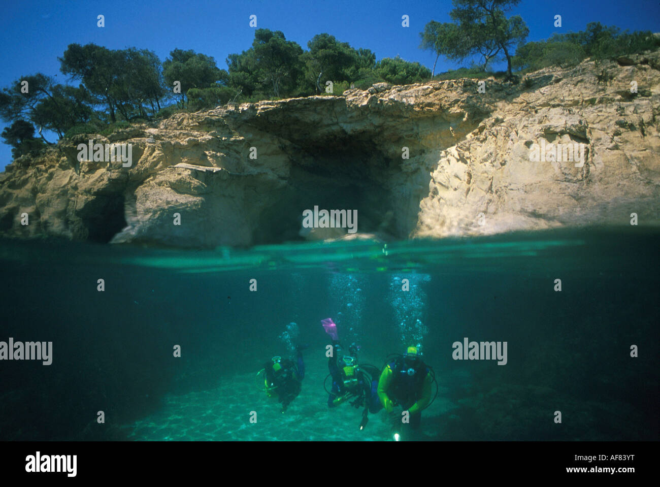 Taucher, Cap Formentor, Mallorca, Balearen Spanien Stock Photo