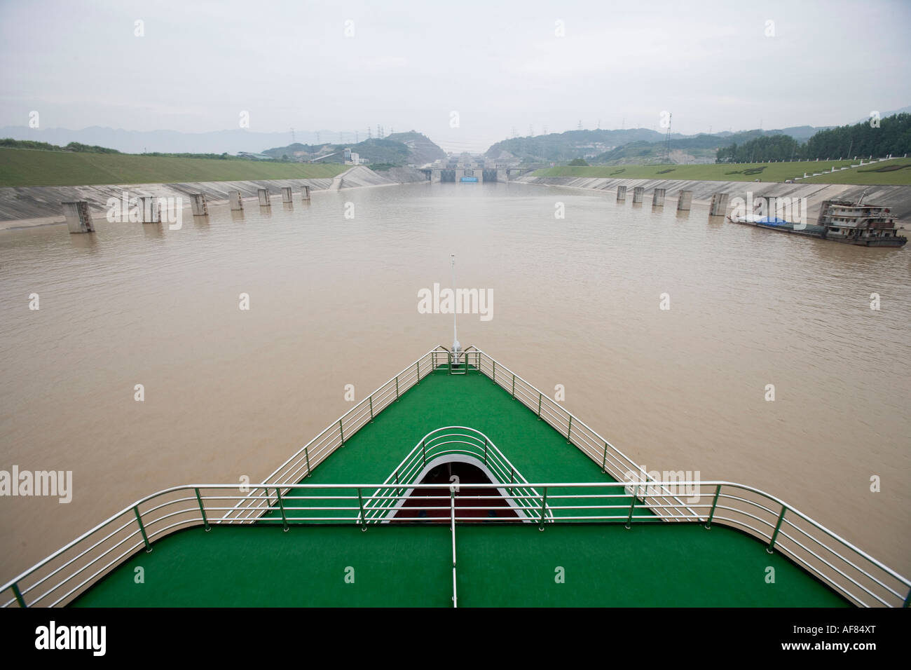 Approaching Three Gorges Dam Shiplock, Aboard MV Victoria Queen, Victoria Cruises, Sandouping, Yichang, Xiling Gorge, Yangtze Ri Stock Photo