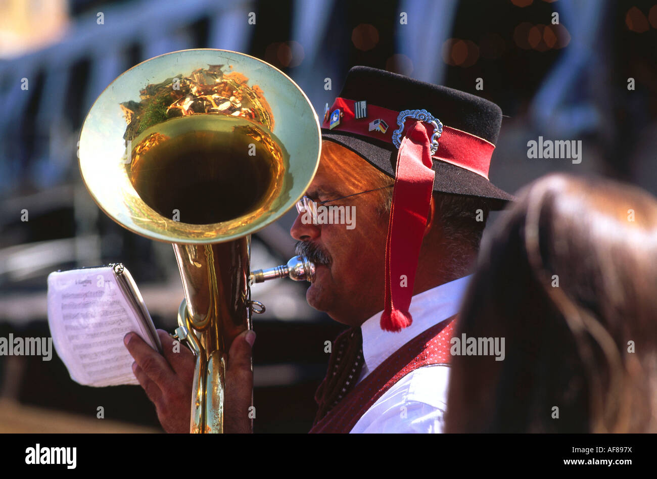 Brass band with folk music, Sandkerwa, Bamberg, Franconian Switzerland, Franconia, Bavaria, Germany Stock Photo