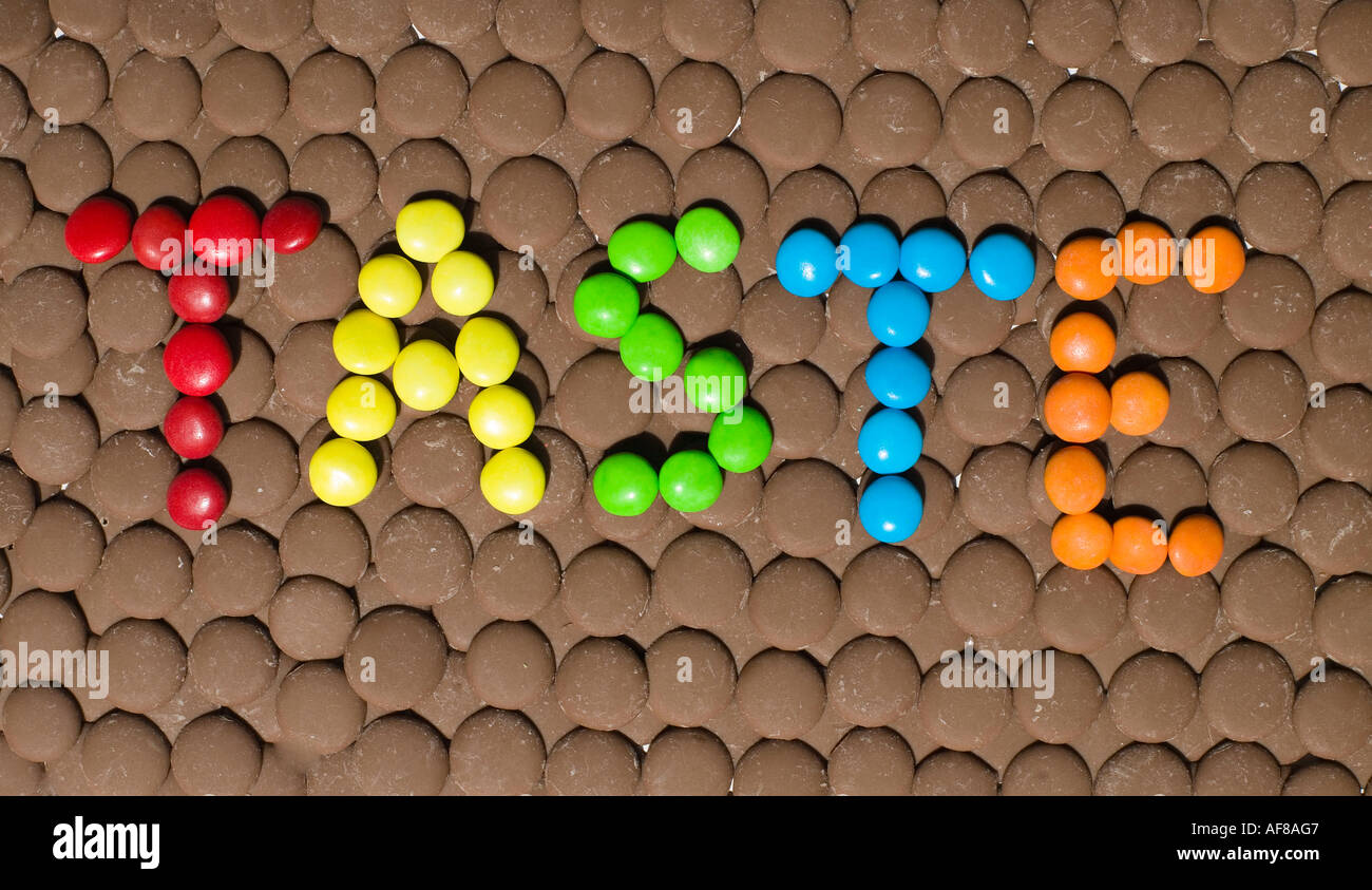 chocolates used to spell out the word taste Stock Photo 7922566 Alamy