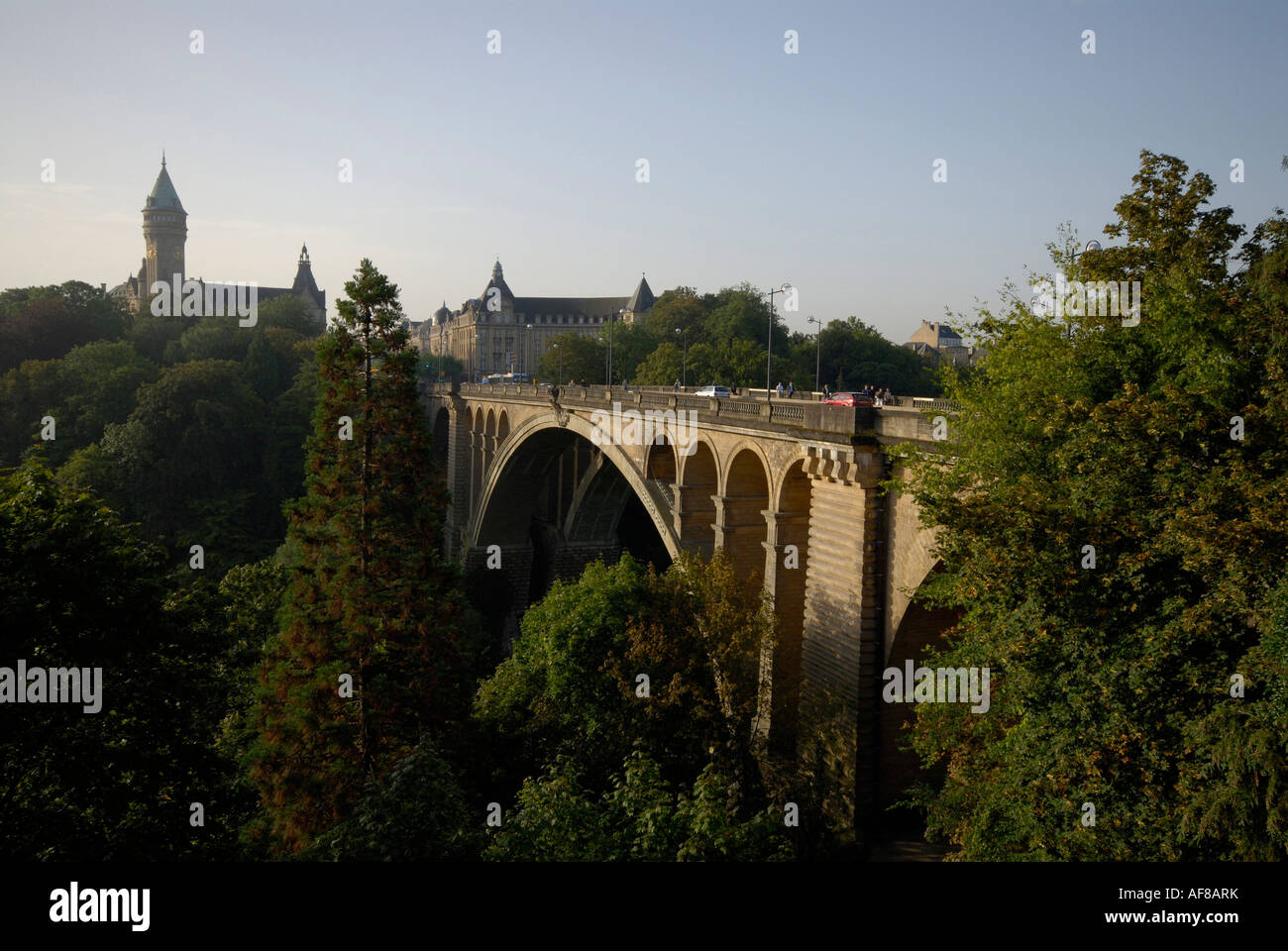 View at a bridge at Petrusse valley, Luxembourg city, Luxembourg, Europe Stock Photo