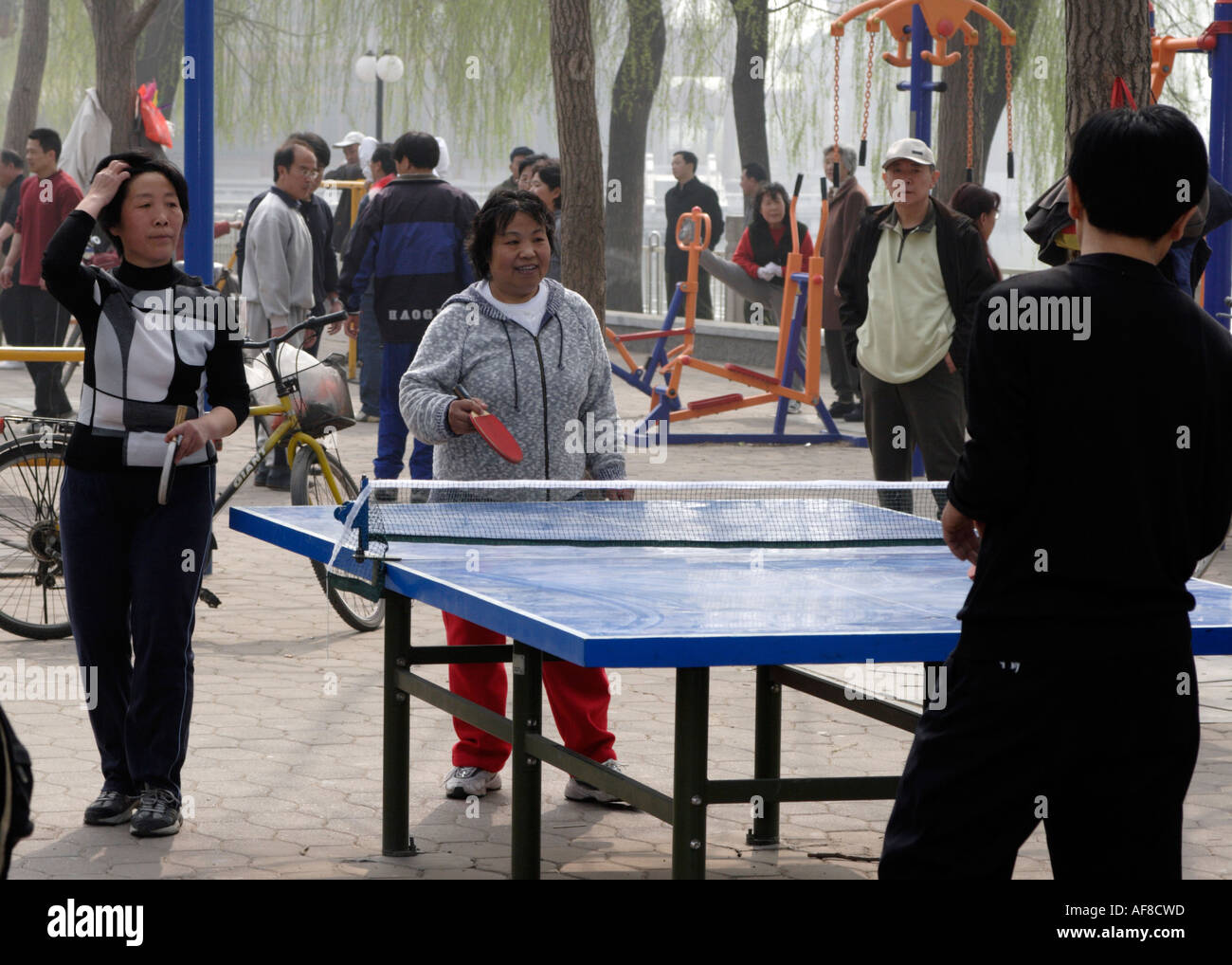 Park people playing table tennis hires stock photography and images