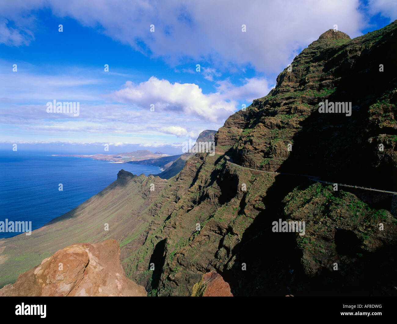 Anden Verde, steep coast, scenic route between Agaete and San Nicolás de Tolentino, west coast, Gran Canaria, Canary Islands, At Stock Photo