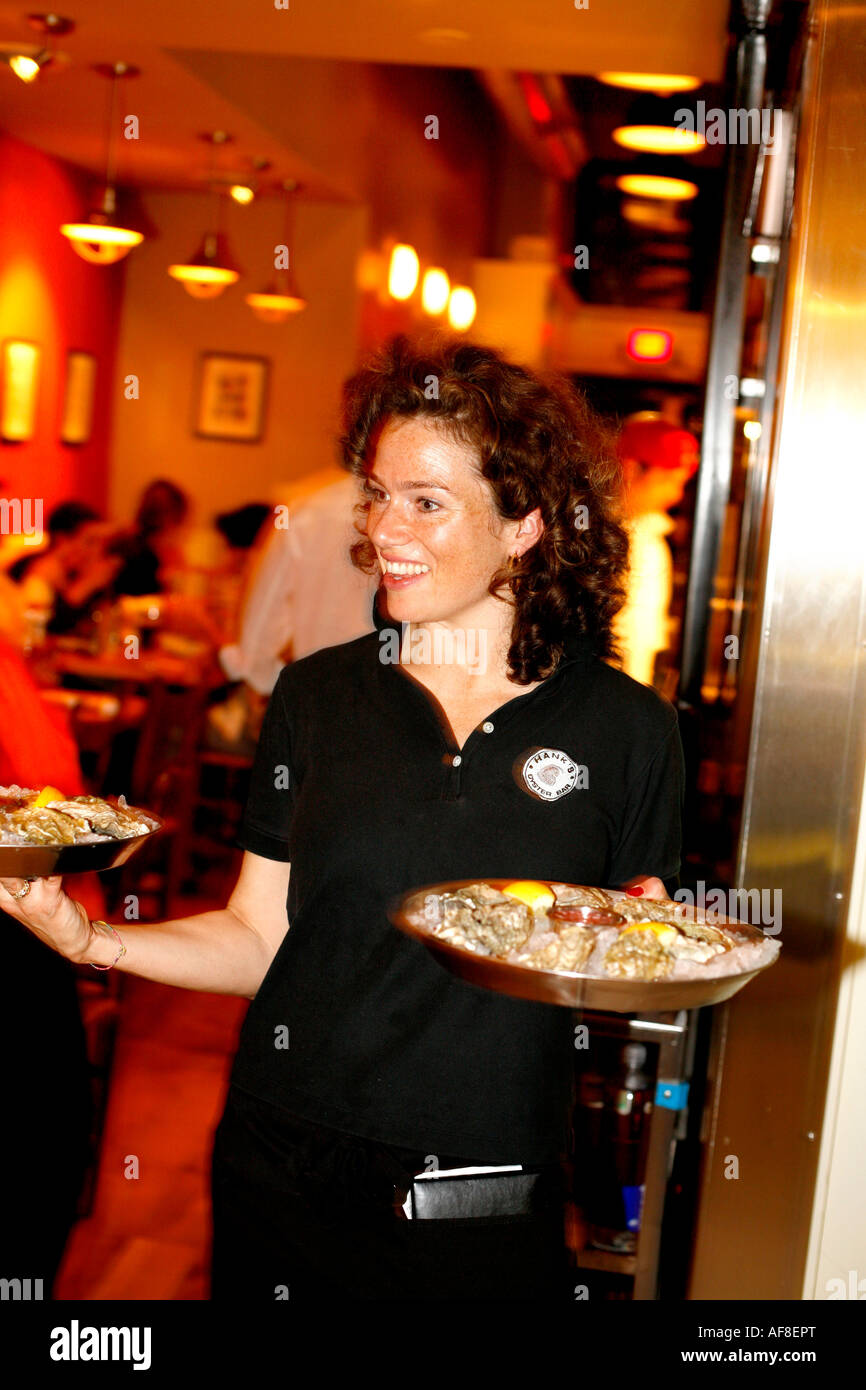 Waitress in Hanks Oyster Bar, Washington DC, United States, USA Stock