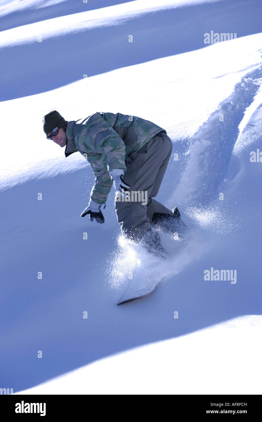 A man having snowboard lessons, Hintertux Glacier, Tyrol, Austria Stock Photo