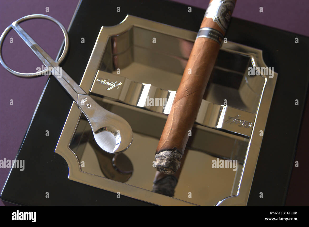 Cigar and cutter in ashtray Stock Photo Alamy