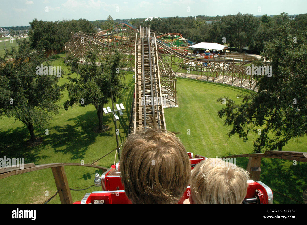 Cypress Gardens Adventure Park Florida Fl Winter Haven Florida attractions Triple Hurricane wooden roller coaster ride Stock Photo