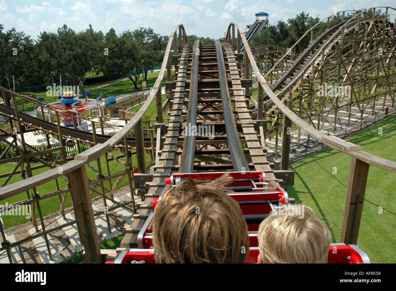 Cypress Gardens Adventure Park Florida Fl Winter Haven Florida attractions Triple Hurricane wooden roller coaster ride Stock Photo