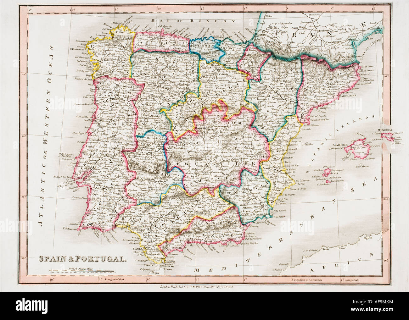 Map of Spain and Portugal Stock Photo