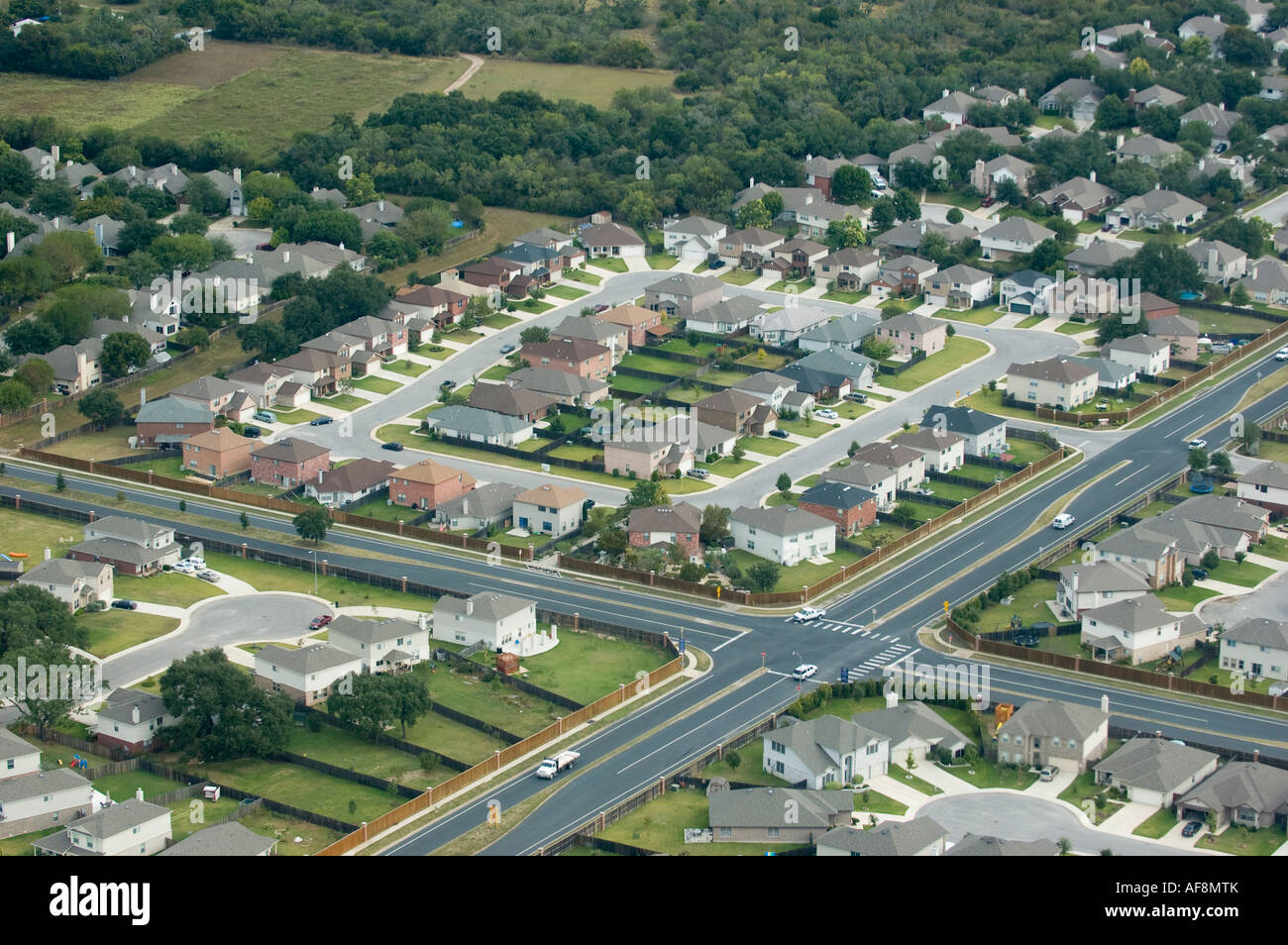Aerial View of a Housing Development in San Antonio, Texas. Stock Photo