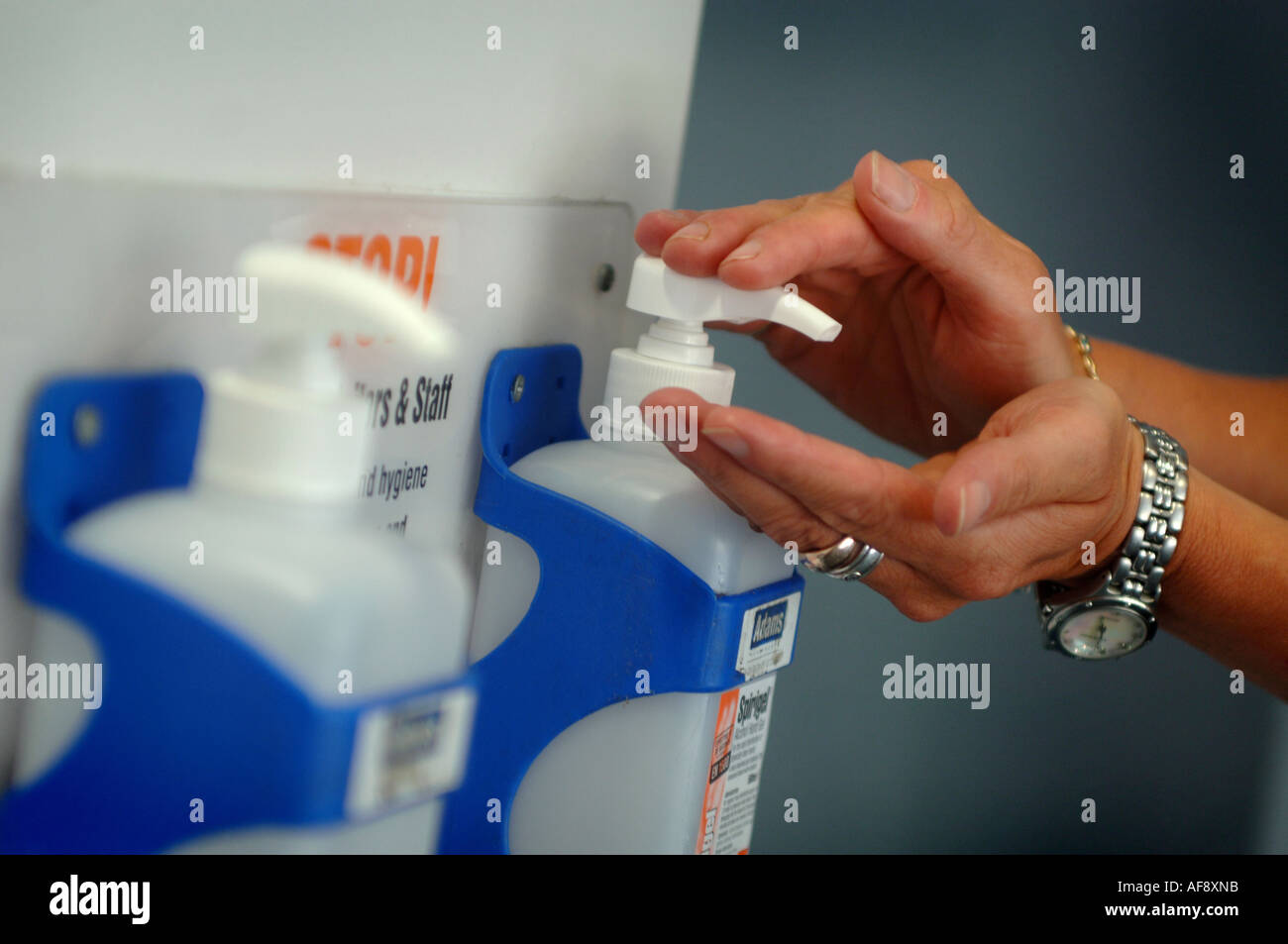 washing hands with hygienic gel in Yeovil District Hospital, Somerset Stock Photo Alamy