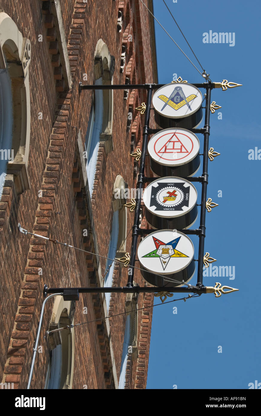 Michigan Village of Romeo Masonic Lodge sign Stock Photo