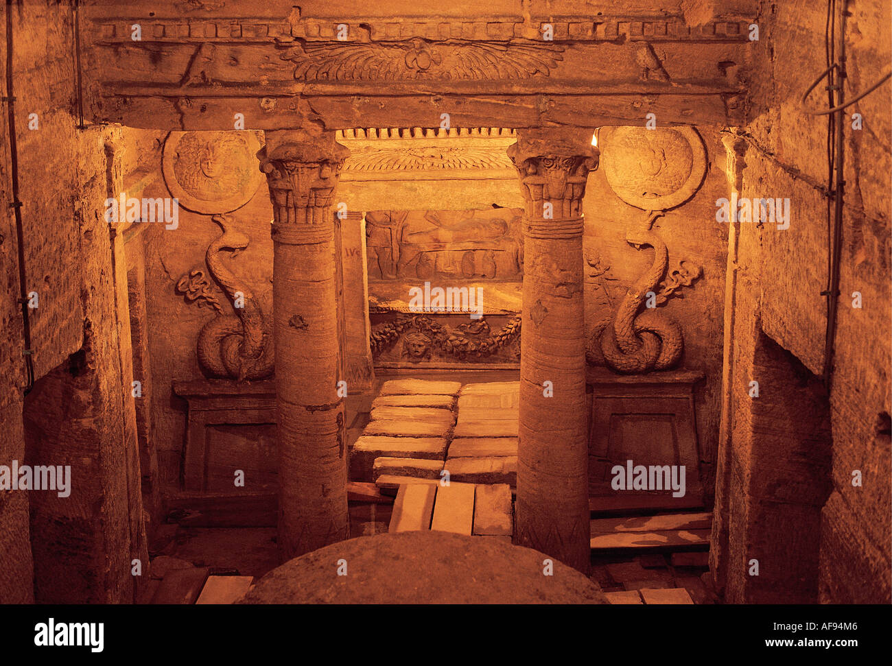 Inside the Roman Catacombs Alexandria Egypt Stock Photo