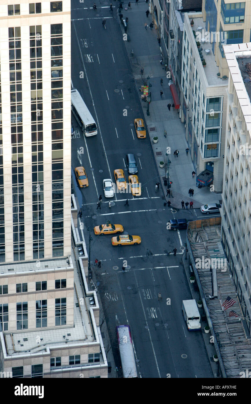 view down towards fifth 5th avenue ave from observation deck 86th floor near the top of the empire state building Stock Photo