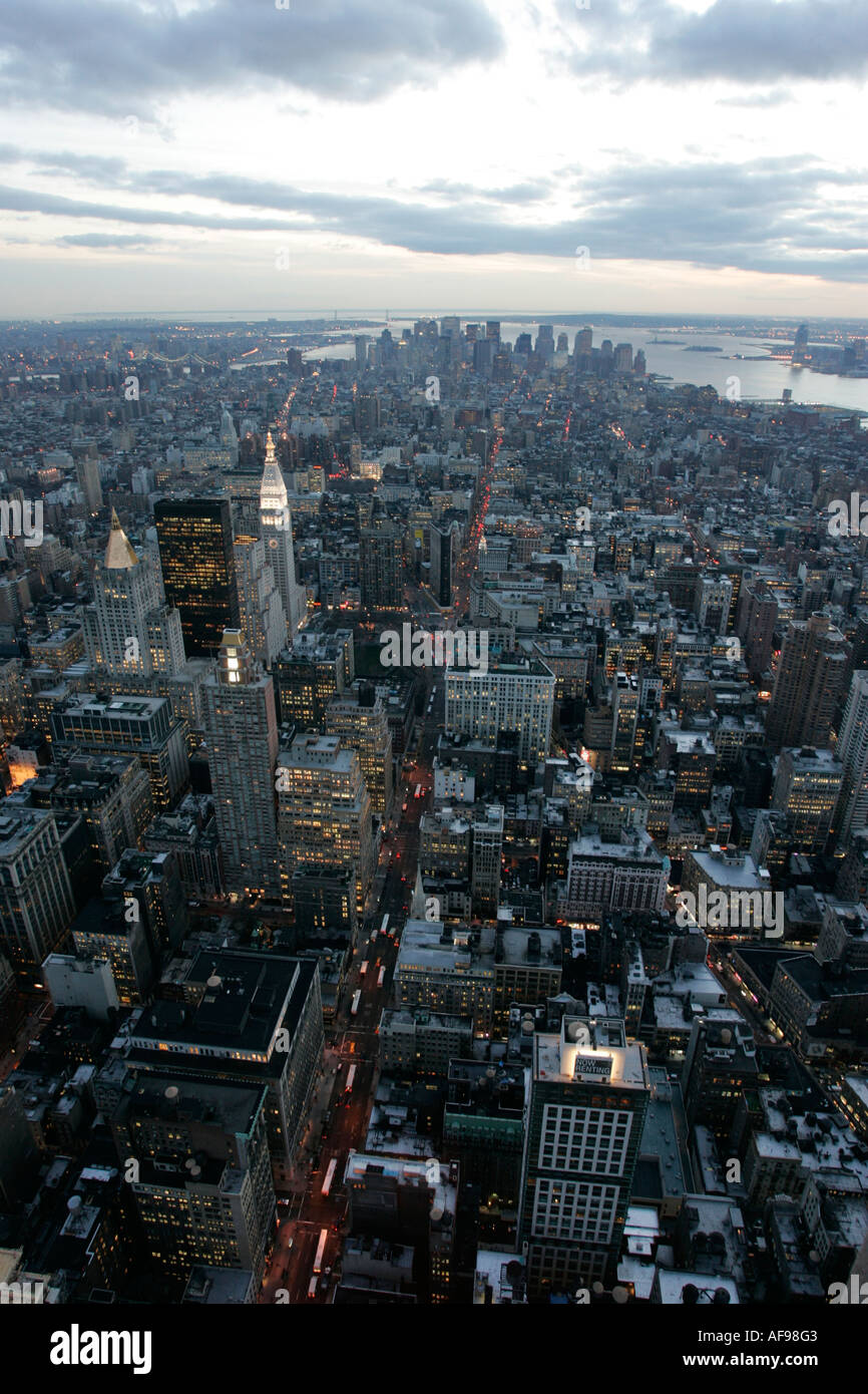 Evening Night View Of South Manhattan And Sunset From