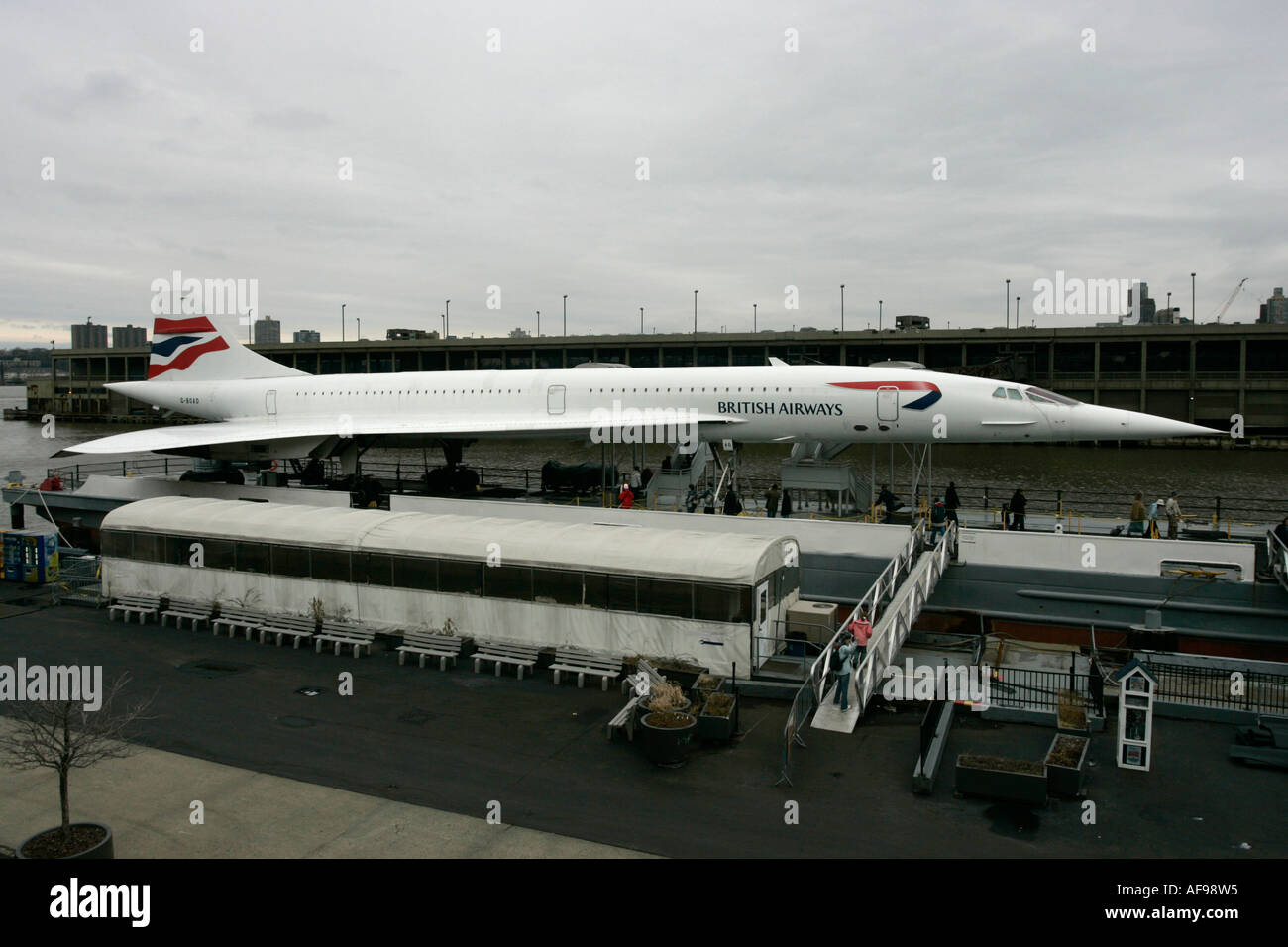 the British Airways Concorde exhibit from the Intrepid flight deck at the Intrepid Sea Air Space Museum Stock Photo