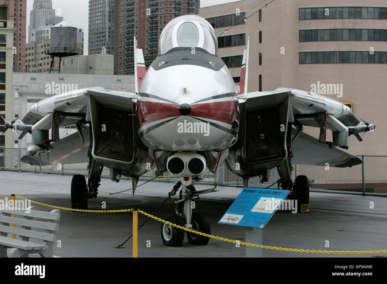Grumman F 14 on the flight deck of the USS Intrepid at the Intrepid Sea Air Space Museum new york city new york USA Stock Photo