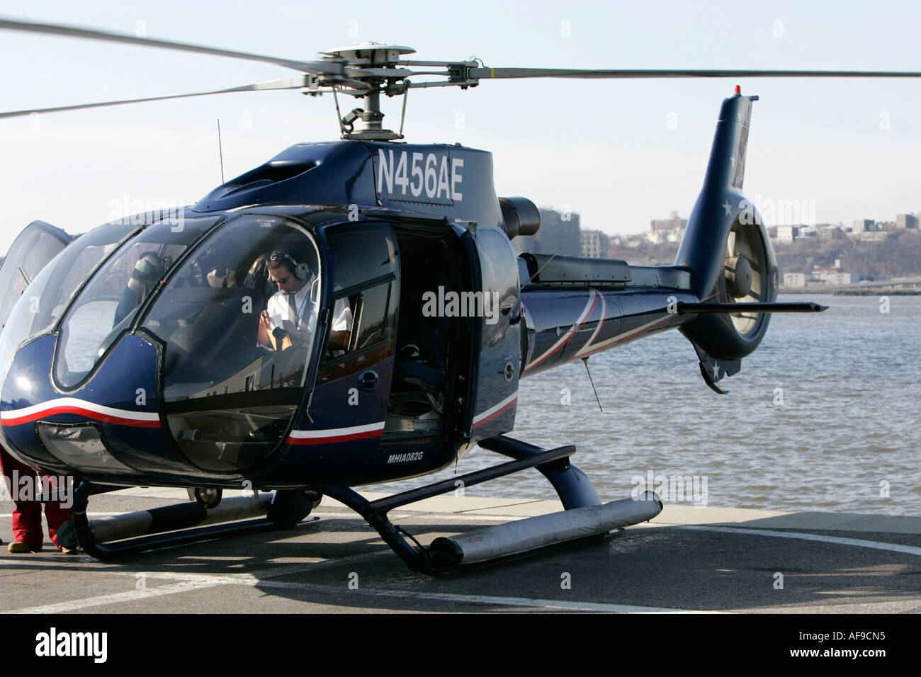 EC130 american eurocopter for liberty helicopters sightseeing tours at manhattan heliport new york city new york USA Stock Photo