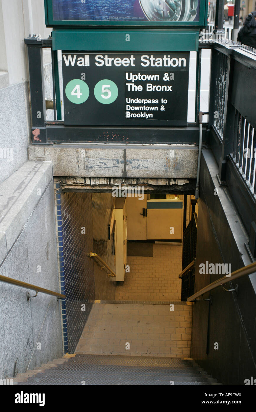 Entrance to wall street subway station new york city new york USA Stock Photo Alamy