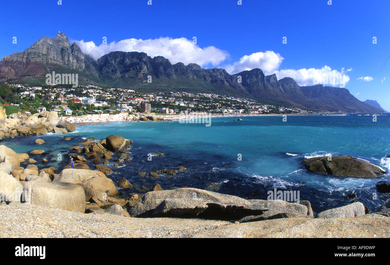 Camps Bay against the backdrop of the with Twelve Apostles Cape Town, Western Cape Province; South Africa Stock Photo