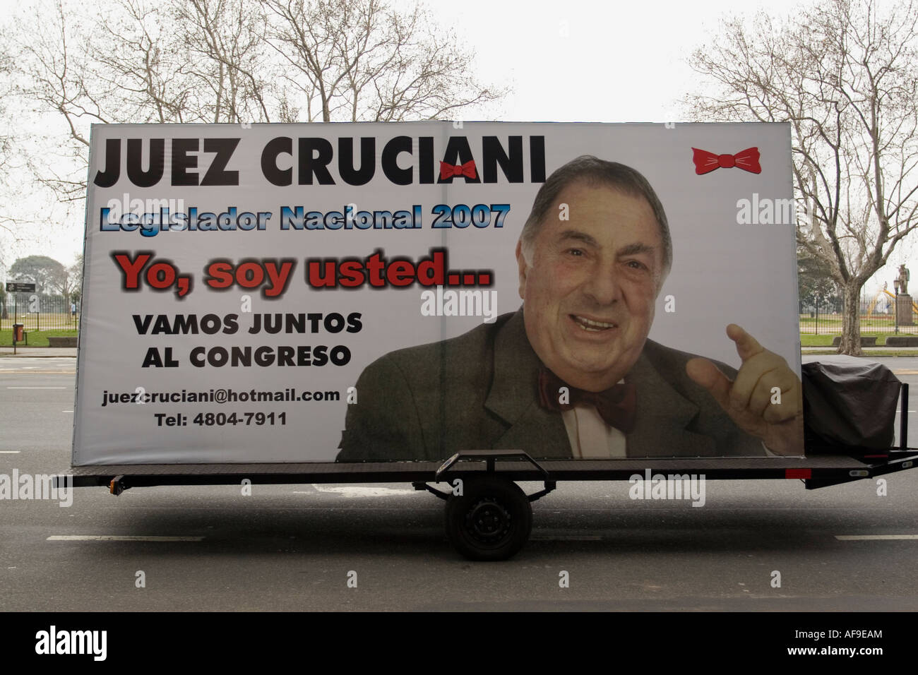 Travelling Advert for Politician Juez Cruciani Stock Photo