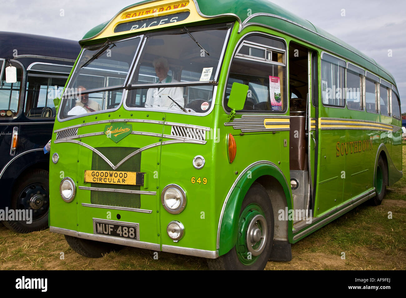 1953 green Leyland Tiger Bus with Beadle 31-seat body outside the Goodwood Revival West Sussex UK 2007 Stock Photo