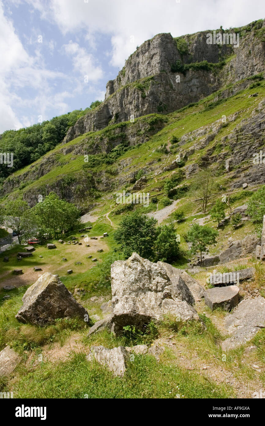 The karst limestone cliffs and calcareous grassland of Cheddar Gorge Somerset UK Stock Photo