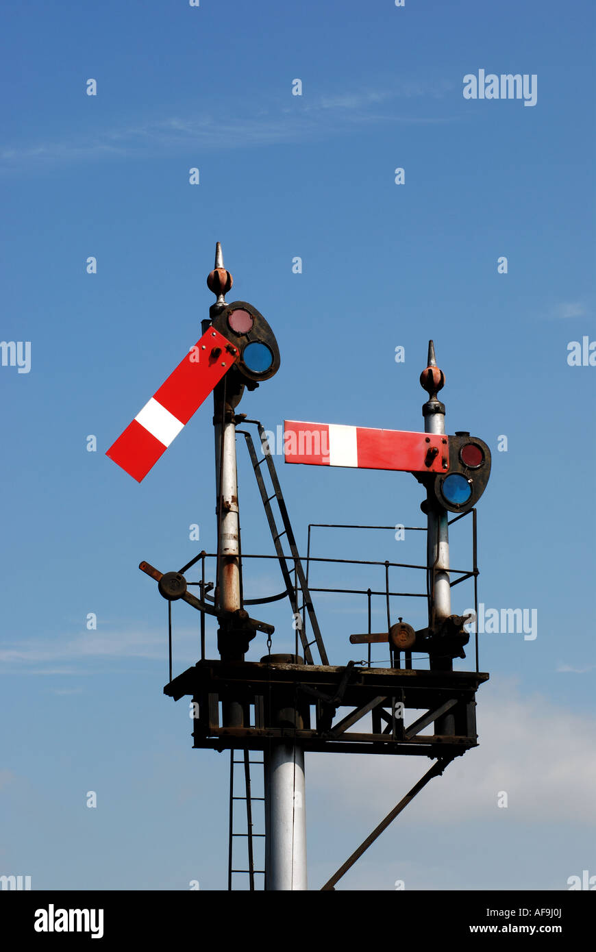 Railway semaphore signals at Droitwich Spa, Worcestershire, England, UK Stock Photo