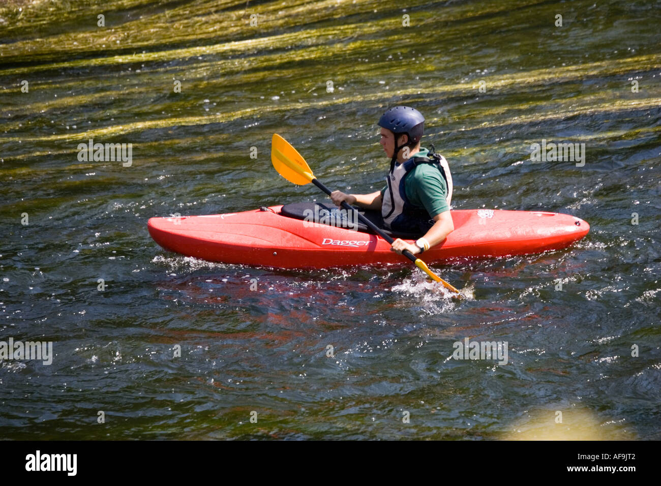 Man paddling red dagger kayak down River Wye Lower Lydbrook UK Stock Photo  - Alamy