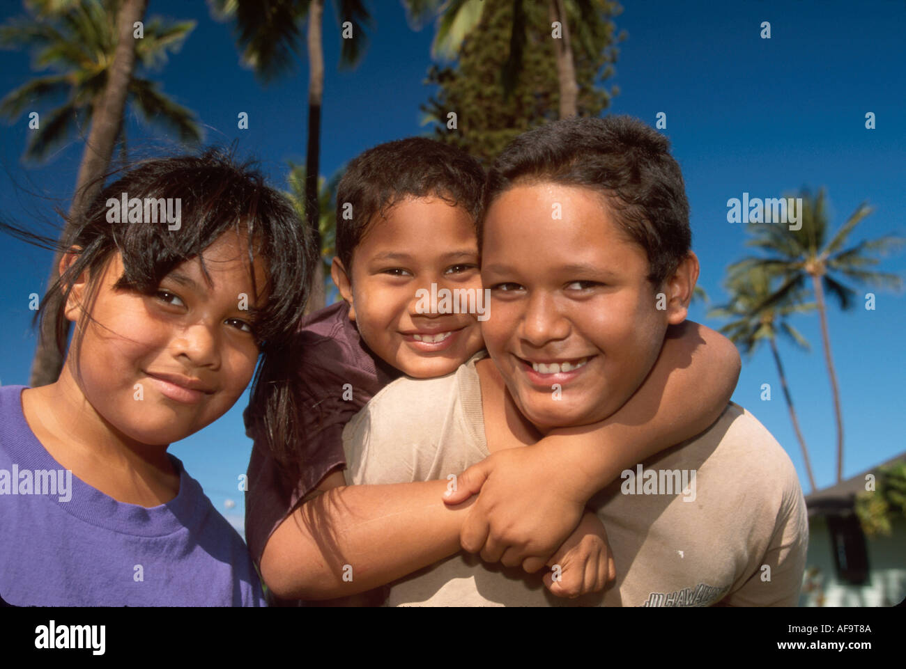 Hawaii,Hawaiian Islands,Molokai Kaunakakai Native Hawaiian kids,child,children,at Saturday Farmers Market HI053,USA US United States America North Ame Stock Photo