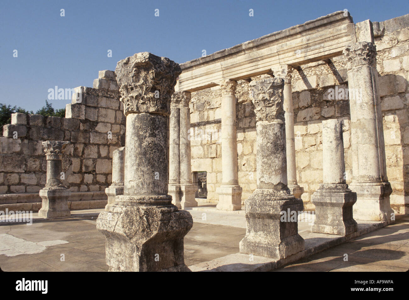 Israel,Mideast,Mid Middle East,Eastern,Holy Land,religion,belief,faith,bible,Jew,Jewish,Judaism,Hebrew,Capernaum,synagogue ruins,where Jesus Christ wa Stock Photo