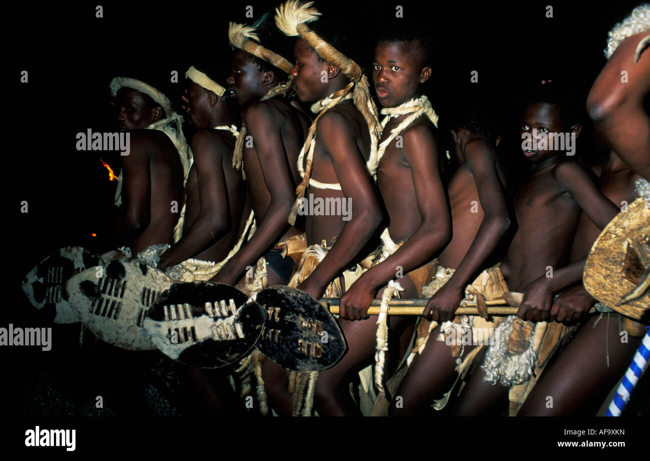 Zulu boys dancing, Simunye, Zululand, northern Natal, South Africa Zululand, northern Kwazulu Natal, South Africa Stock Photo